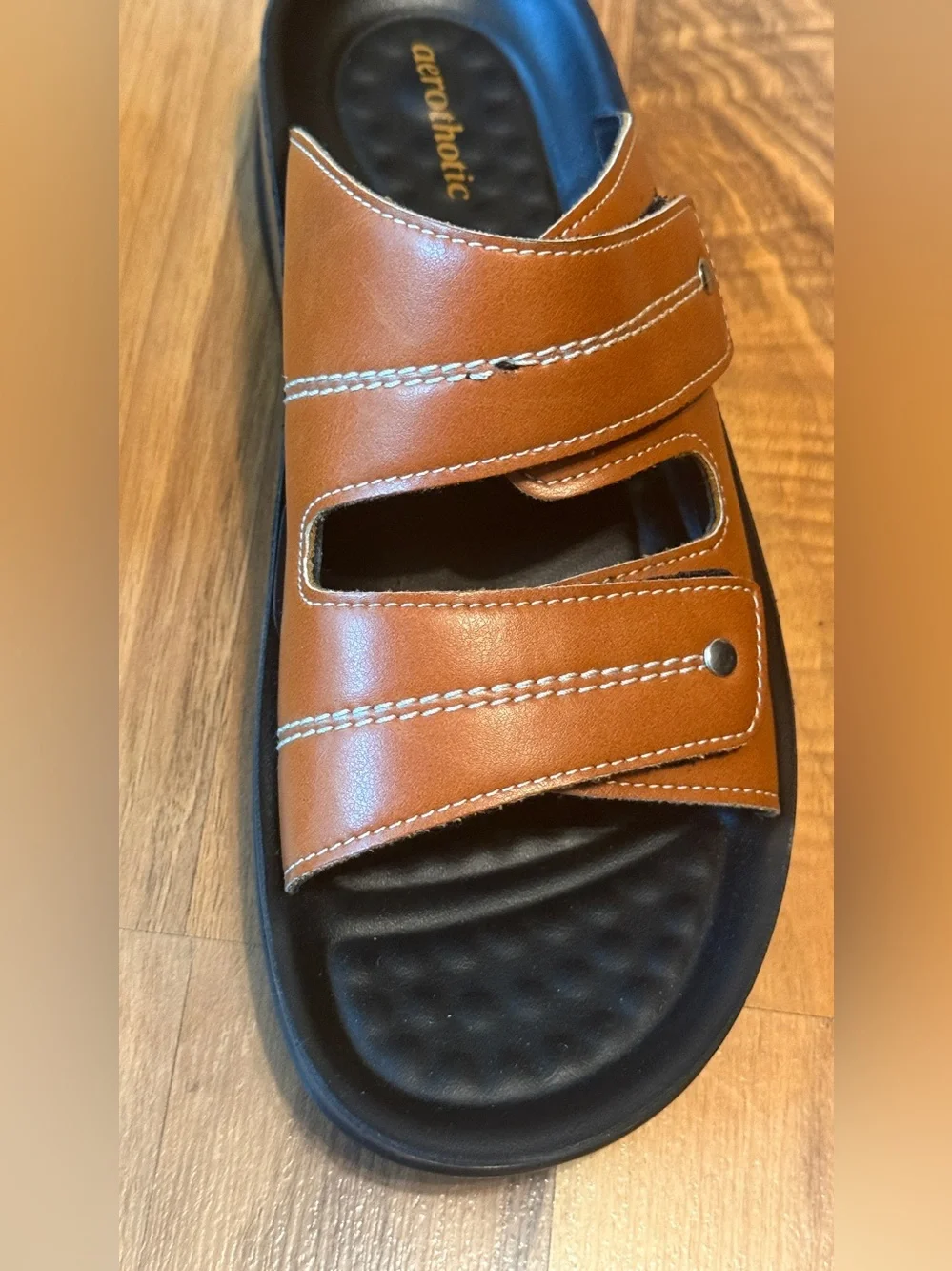 Aerothotic Men’s Brown Adjustable Leather Slide Sandals
